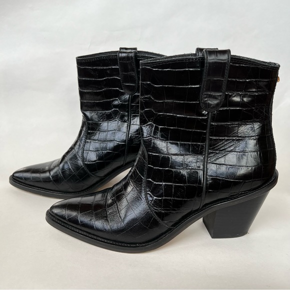Fabienne Chapot Crocodile Embossed Leather Ankle Boots - Picture 4 of 8